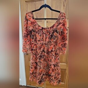 Judith March Horse & Flower Elastic Waist Flutter Sleeve Dress Size Small